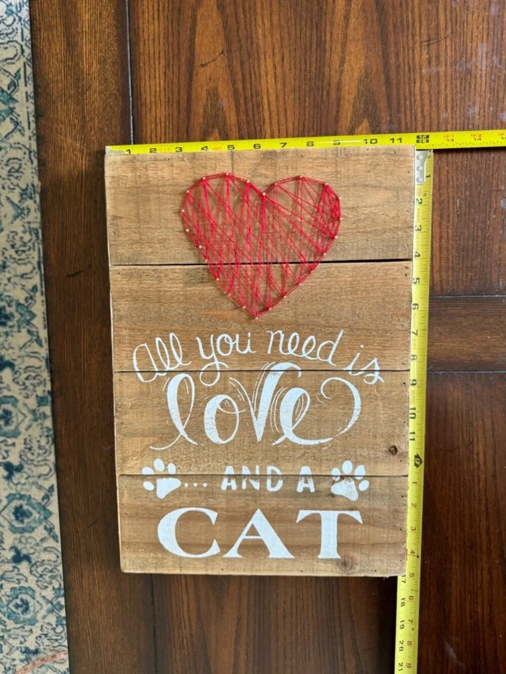 Wooden String Art "All you need is love and a CAT Heart Wall Decor Hanging Art - Picture 6 of 7